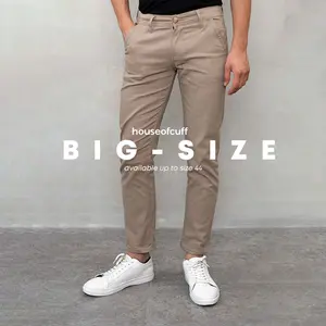 [BIG SIZE] Celana Chino Panjang Pria Slim fit Stretch Jeans Krim tua