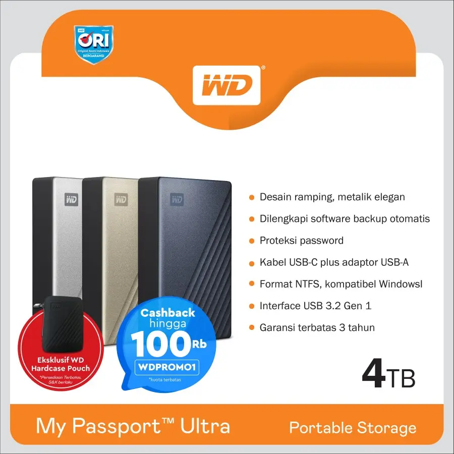 WD HDD MY Passport Ultra USB-C 4TB USB Type C USBC