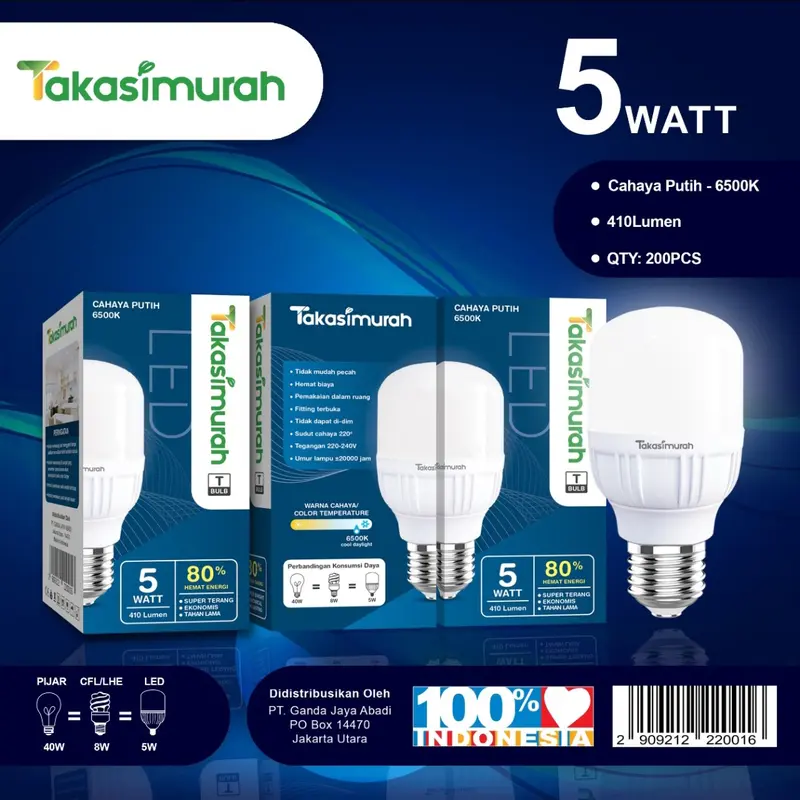 TAKASIMURAH LAMPU LED 5W 10W 15W 20W 30W 40W 50W PUTIH SNI BERGARANSI 4