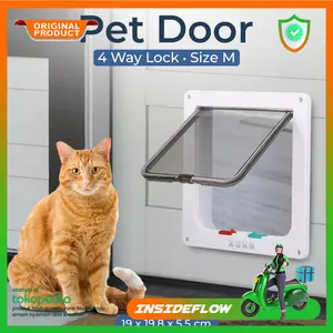 Lubang Pintu Keluar Masuk Kucing Anjing Hewan Flap Door 4 Way Lock