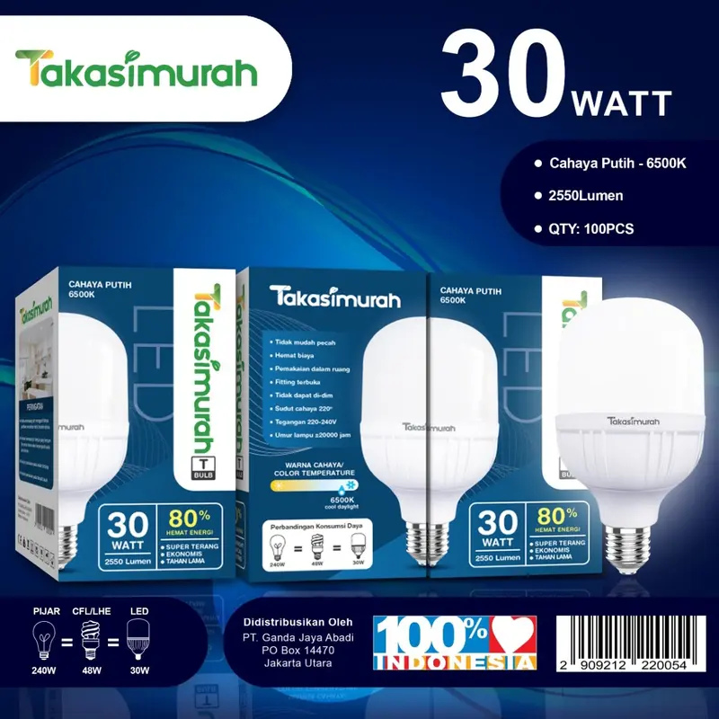 TAKASIMURAH LAMPU LED 5W 10W 15W 20W 30W 40W 50W PUTIH SNI BERGARANSI 1