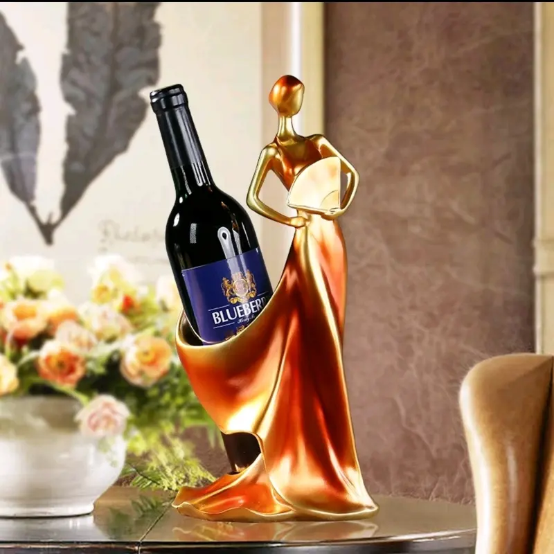Ornament Pajangan Meja Rak Botol Anggur Wanita Menari Gold Gaya Eropa 3