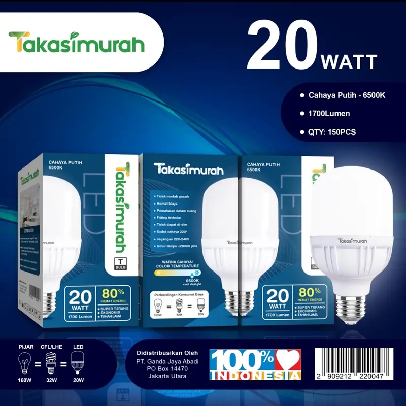 TAKASIMURAH LAMPU LED 5W 10W 15W 20W 30W 40W 50W PUTIH SNI BERGARANSI 2