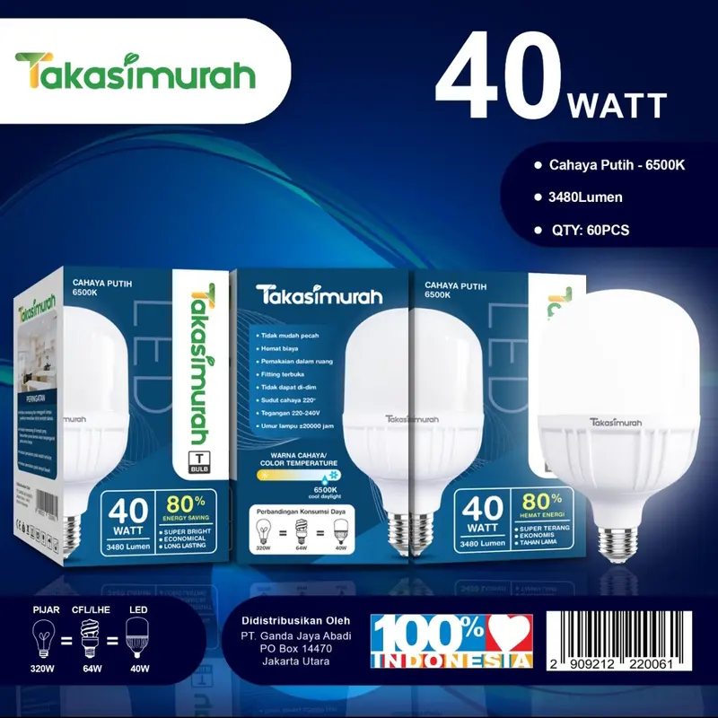 TAKASIMURAH LAMPU LED 5W 10W 15W 20W 30W 40W 50W PUTIH SNI BERGARANSI 0