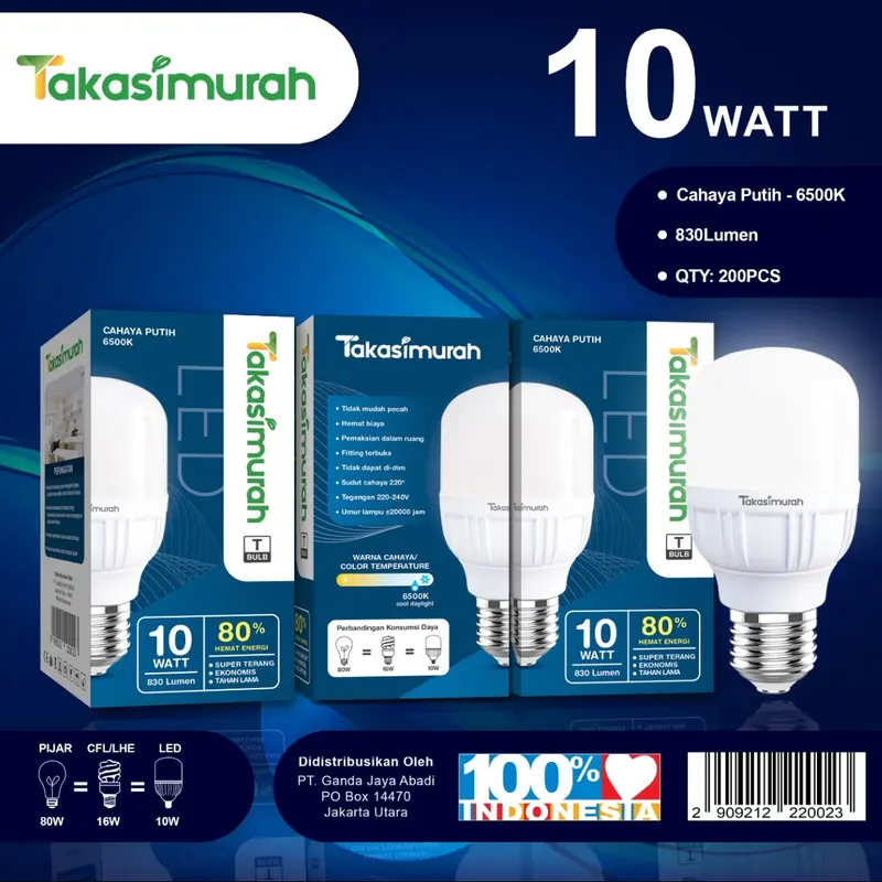 TAKASIMURAH LAMPU LED 5W 10W 15W 20W 30W 40W 50W PUTIH SNI BERGARANSI 3