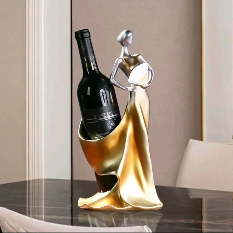 Ornament Pajangan Meja Rak Botol Anggur Wanita Menari Gold Gaya Eropa 0