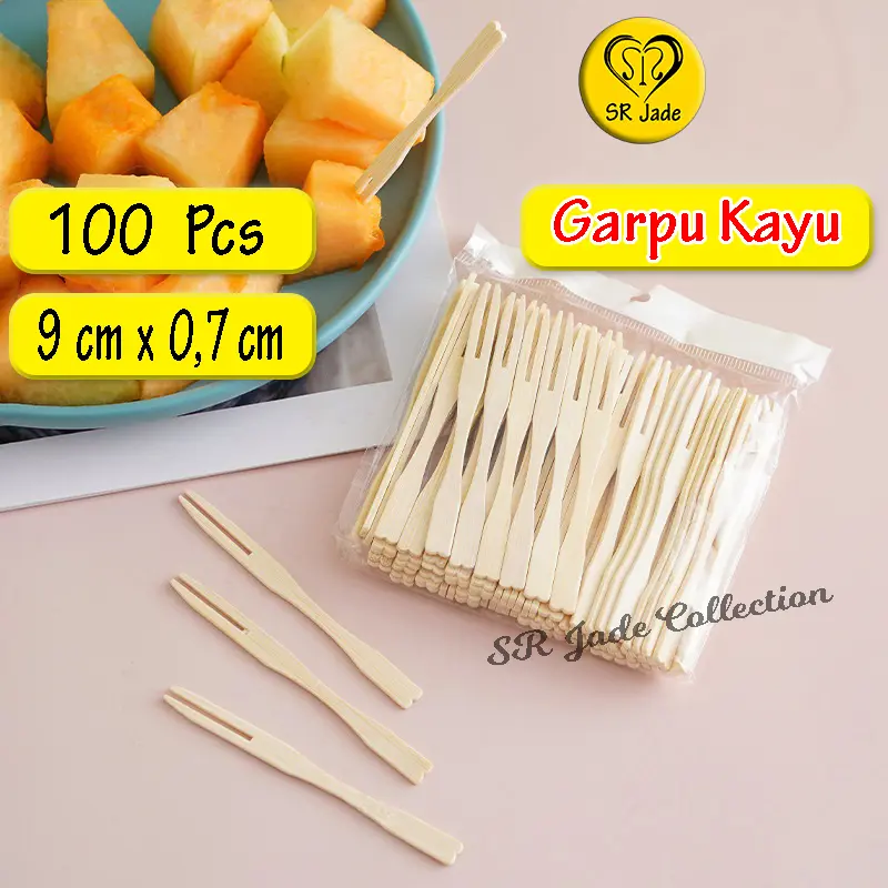 100 Pcs Garpu Kayu Dessert Garpu Buah Kue Cake Fruit Fork