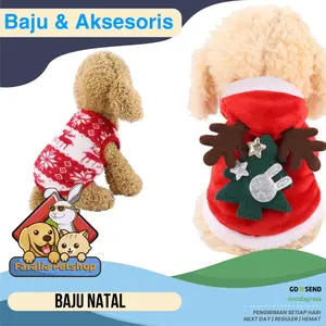 Baju Anjing Kucing Pohon Natal Cat Dog Elk Christmas Hoodie Shirt Rusa