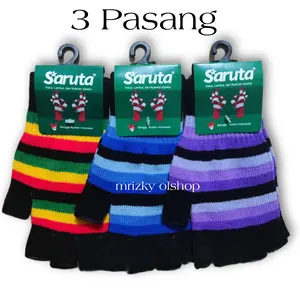 3 PASANG sarung tangan motif belang setengah jari dewasa