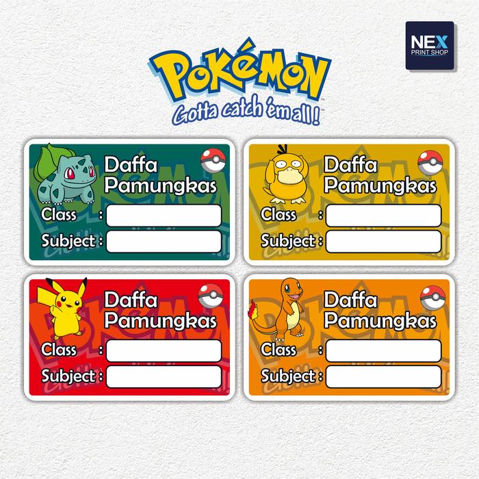 Gambar Cetak Stiker Label Nama Buku / Mata Pelajaran Waterproof - Pokemon dari Nex Printshop Kota Tangerang Selatan 2 Tokopedia