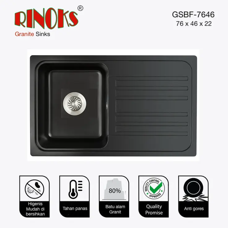 RINOKS Granite kitchen sink bak cuci piring granit hitam 7646