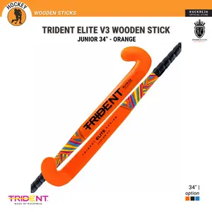Trident Elite V3 Wooden Stick Junior 34" Orange - Stick Hockey Lapangan (Outdoor) Bahan Kayu Berkualitas Tinggi untuk Pemain Junior 130-150cm