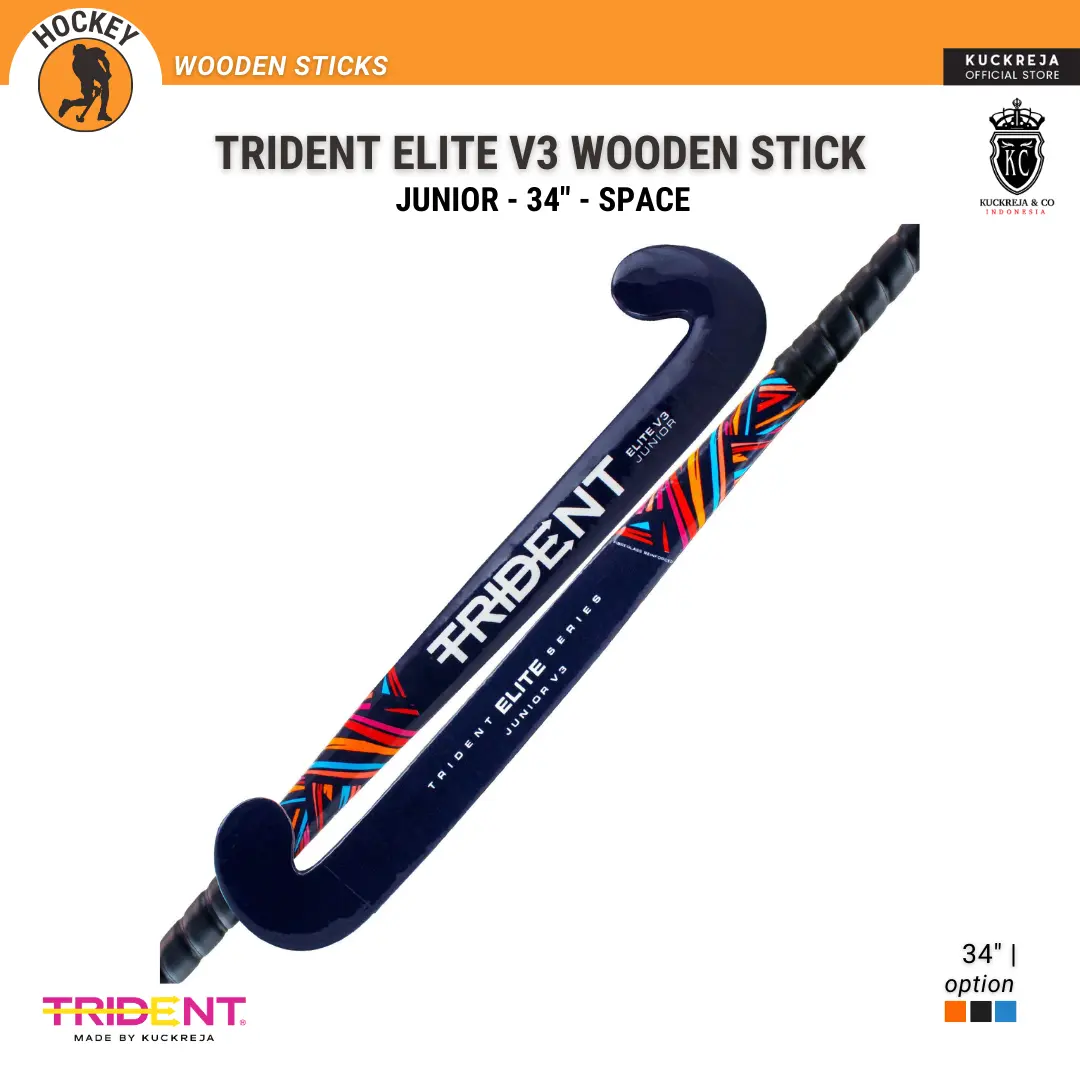Trident Elite V3 Wooden Stick Junior Space - Stik Hockey Field Lapangan Outdoor Bahan Kayu 34 Inci untuk Pemain Hoki 130-150 cm dengan Grip Nyaman dan Finishing Rapi