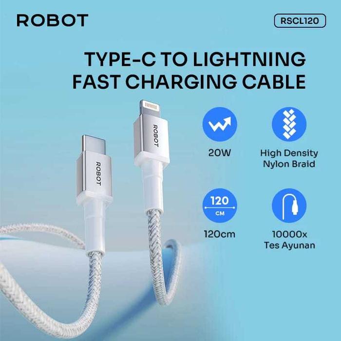 Gambar Kabel Data Type C To Lightning 1,2 Meter Robot RSCL 120 Data Cable dari De Hits Kota Administrasi Jakarta Timur Tokopedia