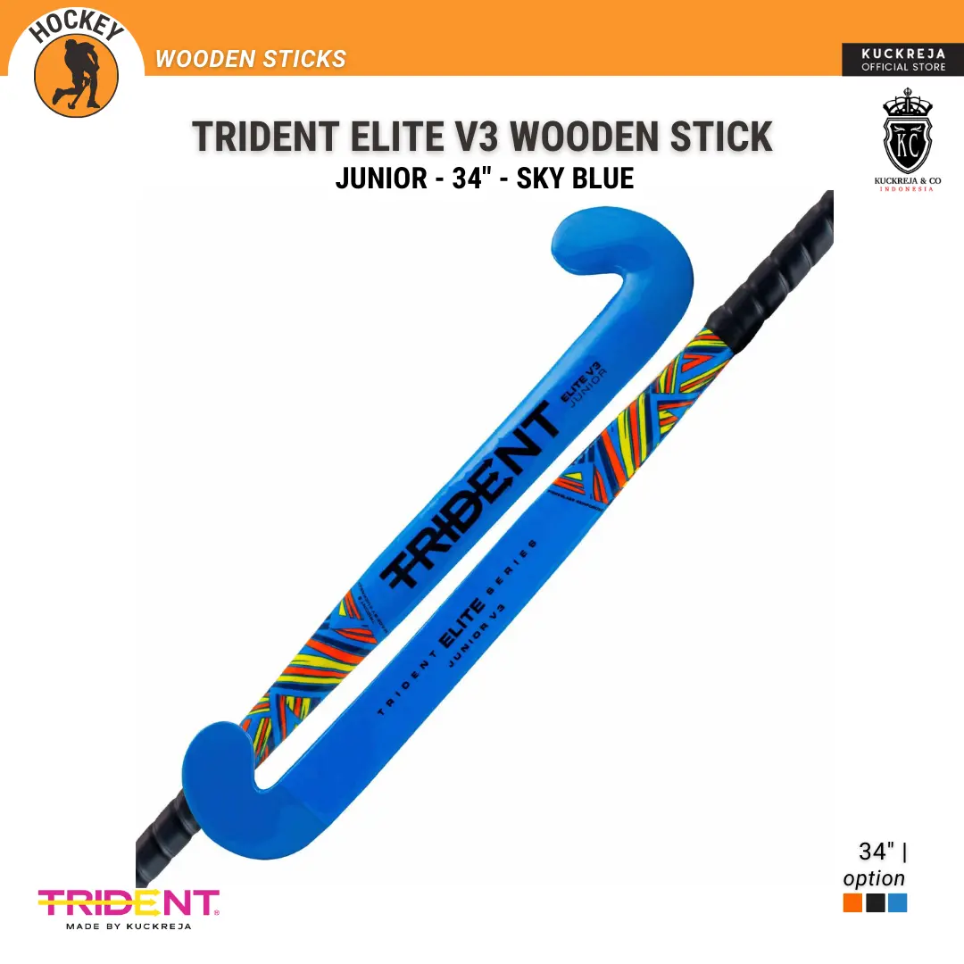 Trident Elite V3 Wooden Stick - Junior - Sky Blue - Stick Hockey Lapangan (Outdoor) Bahan Kayu Berkualitas Tinggi untuk Pemain Junior 130 - 150cm