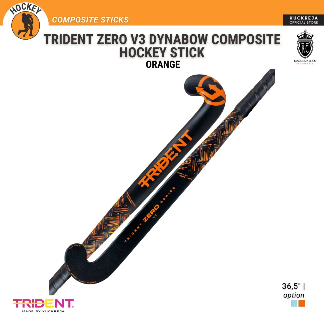 Trident Zero V3 Dynabow Composite Hockey Stick Orange - Peralatan Hoki Field Lapangan Outdoor Berkualitas Tinggi 100% Fiberglass Untuk Pemain Diatas 150cm