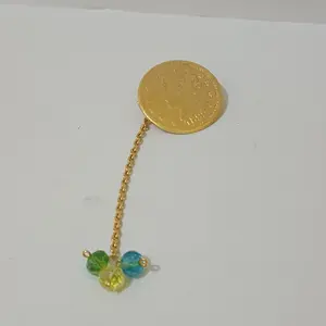 Bros koin bandul mutiara kristal lapis emas