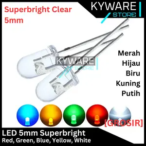 LED 5mm Super Bright Clear Lampu Merah Kuning Hijau Biru Putih Bening