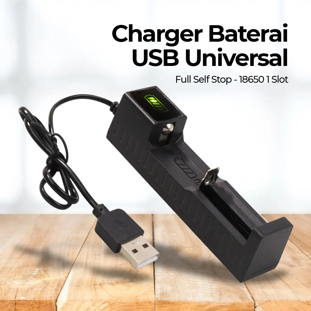 EastVita Charger Baterai 18650 USB 1 Slot Universal dengan LED Indikator Pengisian Penuh & Fitur Full Self Stop Input 5V/1A Output 4.2V/1200mA