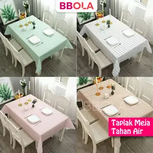 Taplak Meja Motif Kotak Anti Air Anti Minyak Bahan PEVA