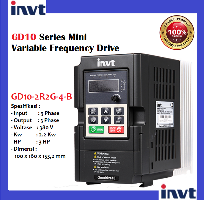 Jual Inverter Variable Frequency Drive INVT 2.2KW 3HP 3Phase 380V ...