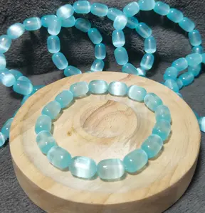 Gelang Light Blue Selenite Cat Eye Natural Tube 8 x 12 mm