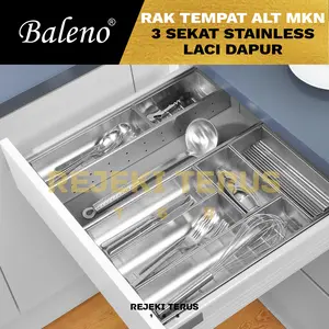 Rak Tempat Sendok Alat Makan 3 Sekat Stainless Laci Dapur Pisau