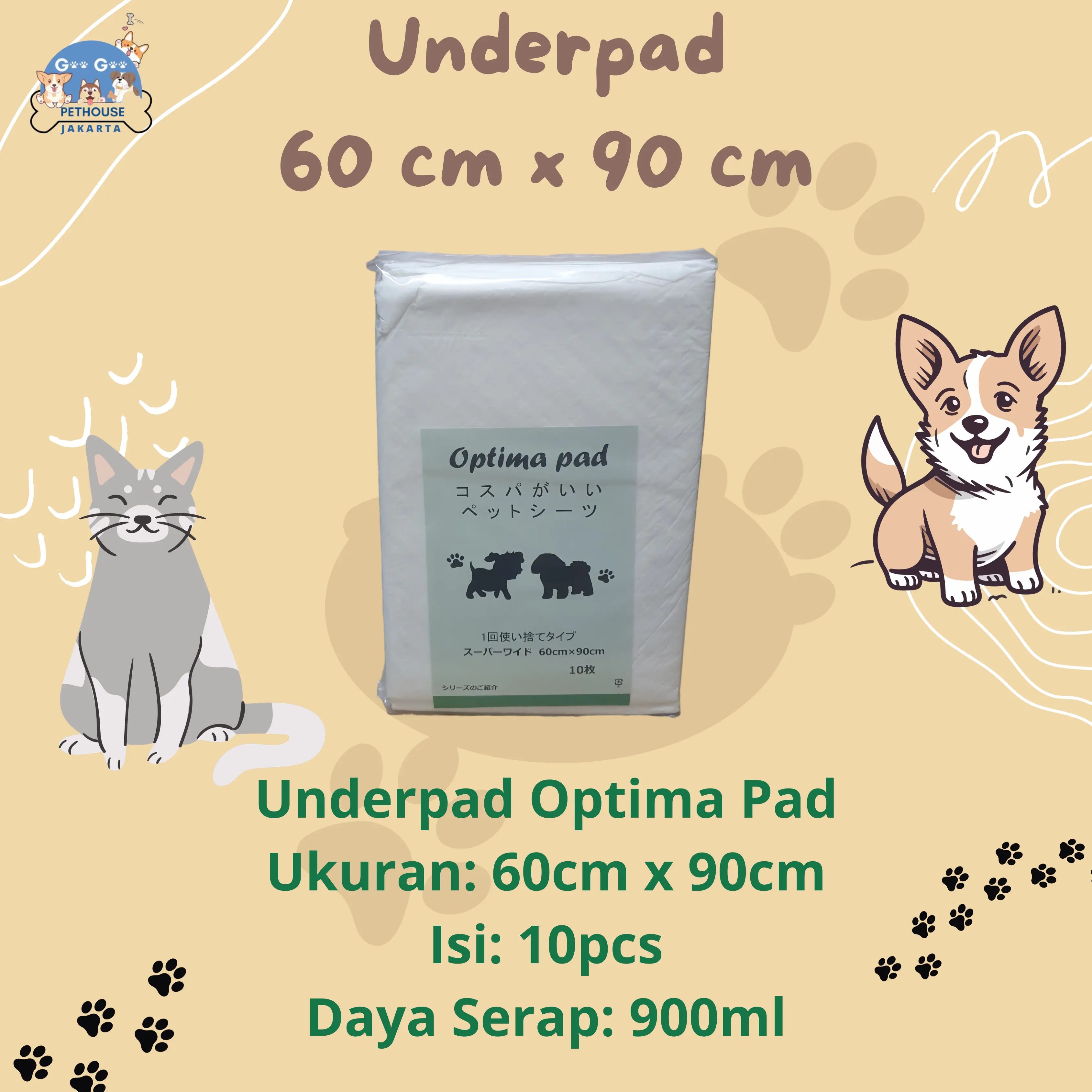 Underpad alas pipis anjing wangi rumput 60 cm x 90 cm