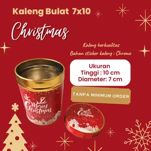 Toples Tempat Penyimpanan Natal Kaleng Bulat D7T10 Merah Hapunni