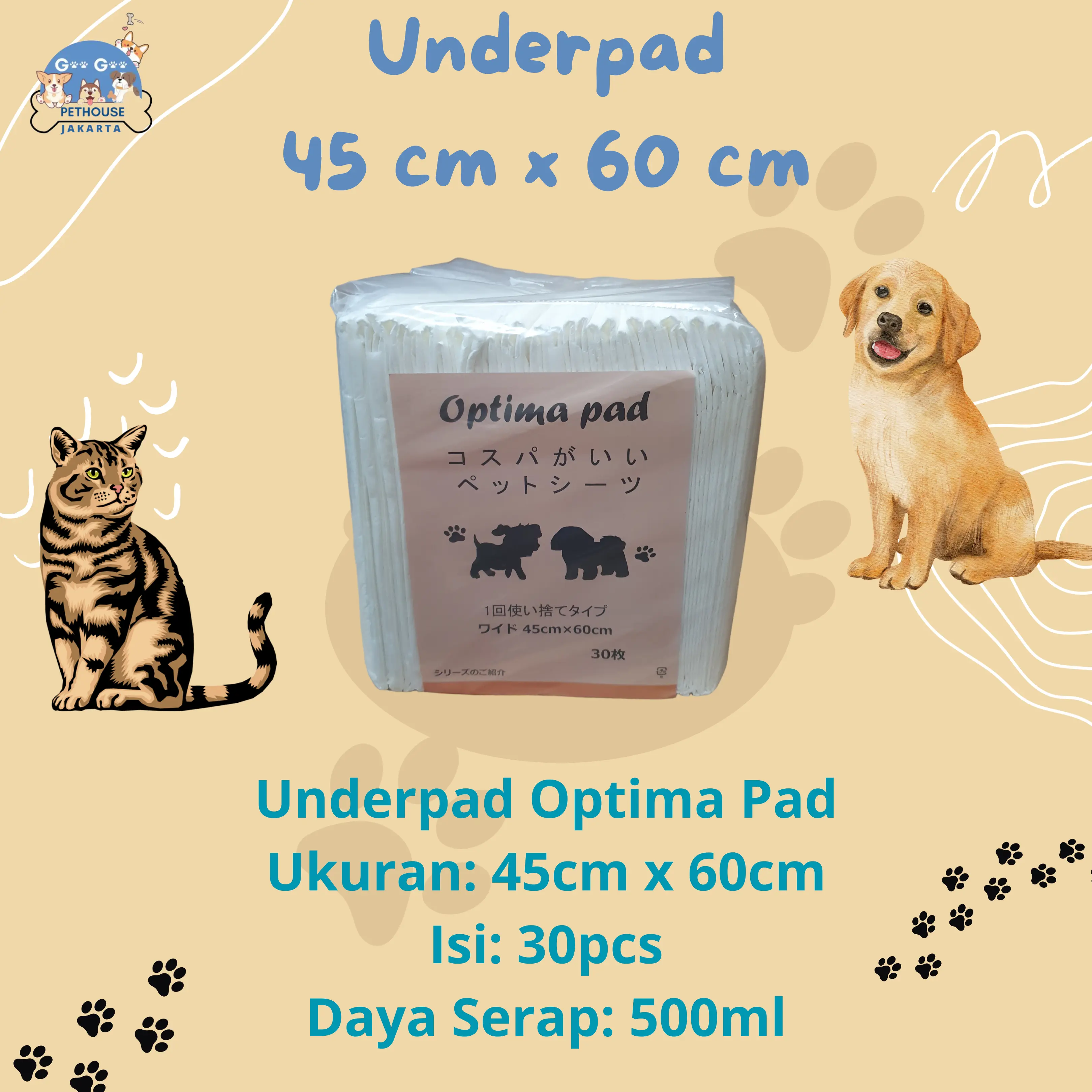 Underpad alas pipis anjing wangi rumput 45 cm x 60 cm