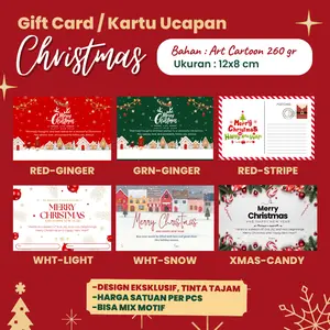 Kartu Ucapan Natal Gift Card Merry Christmas 12x8 cm Merah by Hapunni