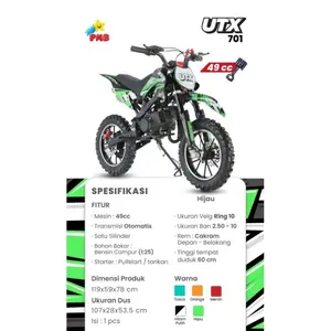 PMB Motor Trail Bensin Anak Mainan Motor Trail 49CC PMB-701 UTX 701 Mesin Single Cylinder 2 Tak Starter Tarik Bahan Bakar Bensin Campur Oli Samping Kapasitas Tangki 1,7 Liter Ukuran Ban Ring 10