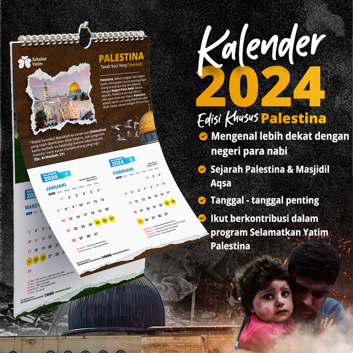 Gambar Kalender 2024 - Kalender Edisi Khusus Palestina - Kalender Dinding dari Sahabat Yatim Official Kota Tangerang Selatan Tokopedia