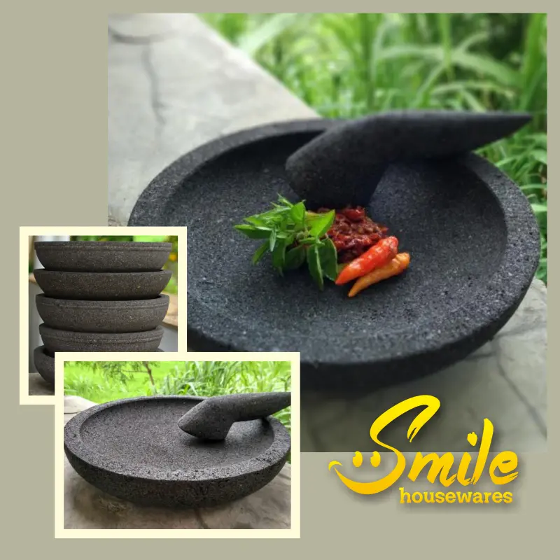Cobek Batu Asli Diameter 22 cm & Ulekan Batu 0
