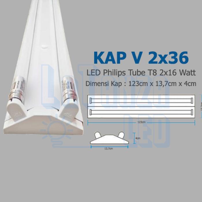 Jual Kap Lampu V LED 2x36 120cm V Shape TL 2x36 dengan Wiring LED ...