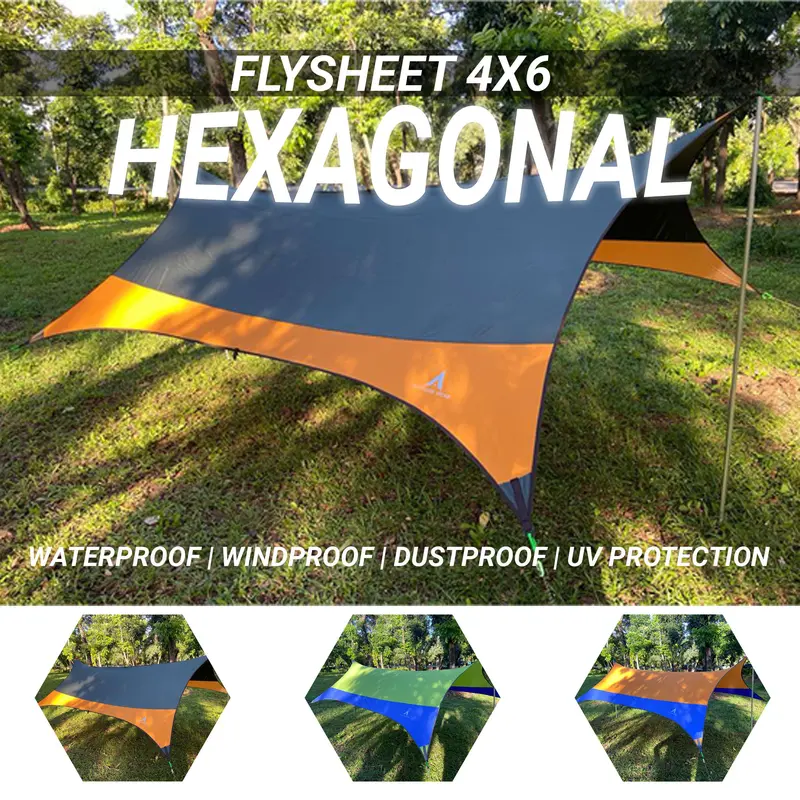 Flysheet Hexagonal 4x6 Tenda Gunung 4P Camping Dome Outdoor 0