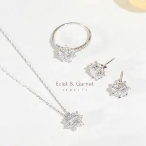 Éclat & Garnet - S925 SNOWFLAKES SOLITAIRE SERIES NECKLACE EARRINGS