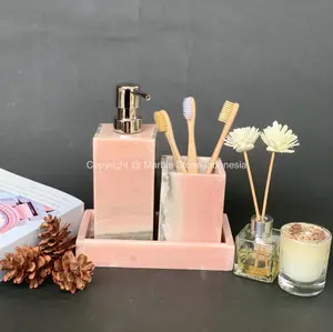 Bath Set Marble Dispenser Soap Marmer | Bathroom Set Marmer Pinky