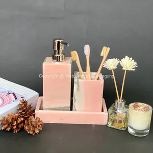 Bath Set Marble Dispenser Soap Marmer | Bathroom Set Marmer Pinky