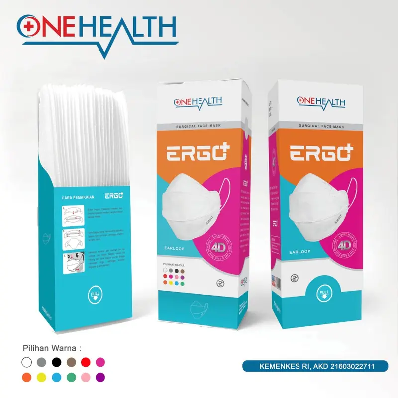 Onehealth Ergo+ 3ply 4D Earloop Surgical Face Mask / Masker Evoplusmed 0