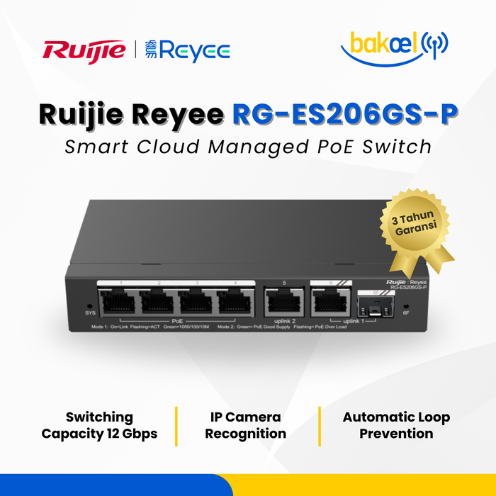 Gambar Ruijie Reyee RG-ES206GS-P | Gigabit Smart Cloud Managed PoE Switch dari BakoelWIRELESS Kota Surabaya Tokopedia