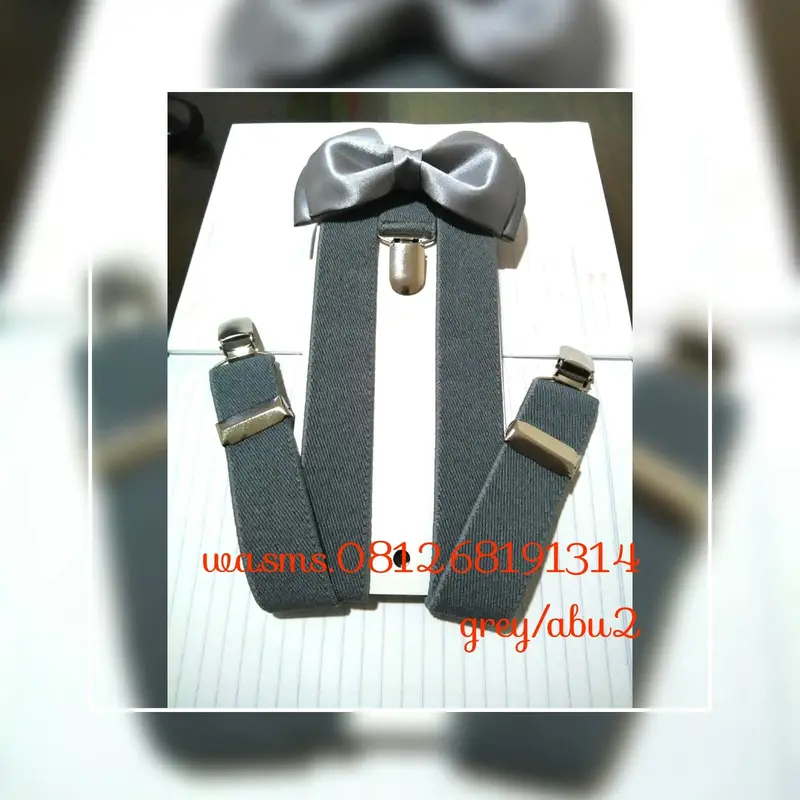 paket suspender abu2/ bretel/ tali jojon 2,5 cm + dasi kupu dewasa 0