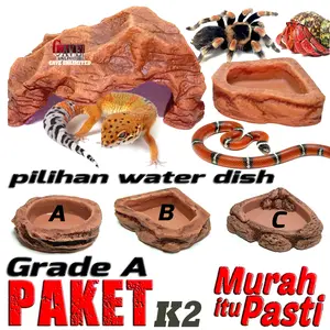 PAKET K3 GRADE A HIDING CAVE+WATERDISH PERLENGKAPAN REPTILE TARANTULA