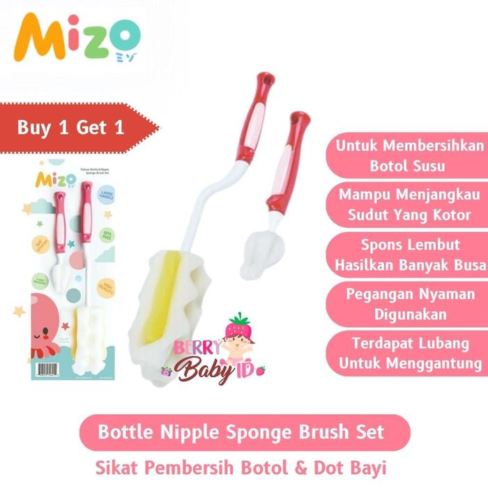 Gambar Buy 1 Get 1 Mizo Deluxe Bottle & Nipple Sponge Brush Set Sikat Botol dari Berry Baby Kota Bandung Tokopedia