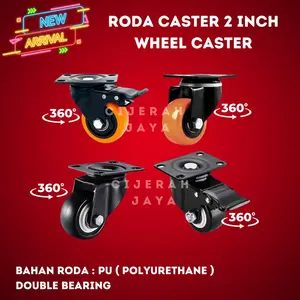 RODA CASTER RODA ETALASE RODA TROLI FUKUDA 2 INCH 1SET 4PCS PAKE REM