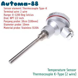 Thermocouple type-K 0-1200C Drat NPT 1/2 probe 100mm 10cm sensor suhu