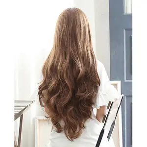 Wig Rambut 65cm Hitam Coklat Gold Hair Palsu Panjang Berponi Korean