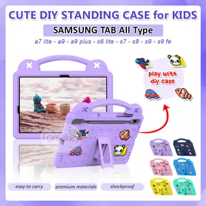 Standing Case for Samsung Galaxy Tab S10 Lite A9 A8 A7 S6 Lite S7 S8 S9 FE Plus 8.7 10.4 10.5 10.9 11 12.4 Inch Wifi LTE 5G Soft Casing Cover Sarung Kesing Anak Kid Kids