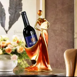 ORNAMENT PAJANGAN MEJA RAK BOTOL ANGGUR WANITA MENARI GOLD GAYA EROPA