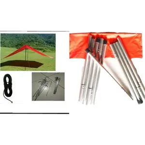 Paket Flysheet 3x2+ Tali+Pasak+Tiang Frame untuk Camping Outdoor dengan 8 Pasak & 15 Mtr Tali Bonus Kantong Pasak Tiang Frame 2x185cm